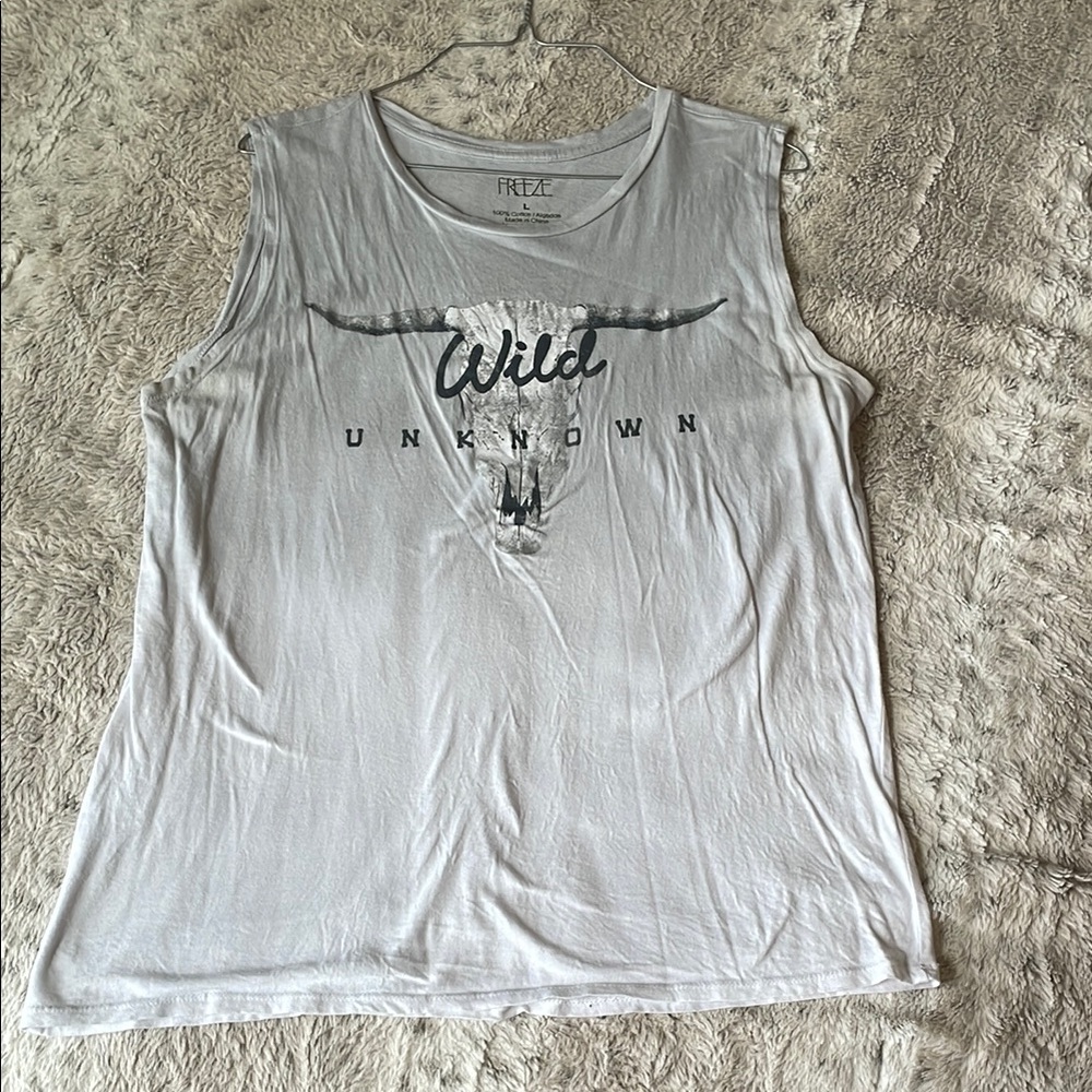 Freeze Gray Cream Sleeveless Graphic Muscle Tee